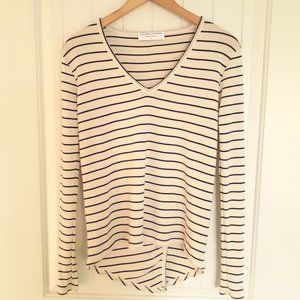 Viktoria + Woods V-Neck Long Sleeve High/Low Tulip Back Wool Cream Stripe Size M